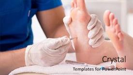  Presentation with feet - Theme enhanced with podiatrist treating feet during procedure background and a coral colored foreground