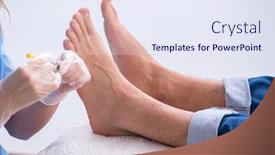  Presentation with feet - Colorful PPT layouts enhanced with podiatrist-treating-feet-during-procedure backdrop and a sky blue colored foreground