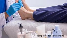  Presentation with feet - Slide deck enhanced with podiatrist-treating-feet-during-procedure background and a light gray colored foreground