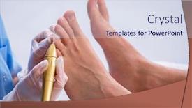  Presentation with feet - PPT theme with podiatrist-treating-feet-during-procedure background and a sky blue colored foreground