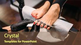  Presentation with disposal mask and gloves - Presentation design with podiatry - pedicure master in gloves polishes background and a tawny brown colored foreground