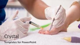  Presentation with feet - Beautiful theme featuring poditrist - podiatrist treating feet during procedure backdrop and a soft green colored foreground