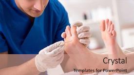  Presentation with feet - Slide deck consisting of poditrist - podiatrist treating feet during procedure background and a coral colored foreground