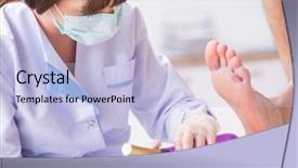  Presentation with feet - PPT layouts enhanced with poditrist - podiatrist treating feet during procedure background and a light blue colored foreground