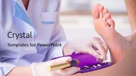  Presentation with medical procedure simulation - Beautiful slides featuring poditrist - podiatrist treating feet during procedure backdrop and a light blue colored foreground