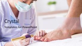  Presentation with compliance policy procedure conformity obedience - Slides having poditrist - podiatrist treating feet during procedure background and a light blue colored foreground