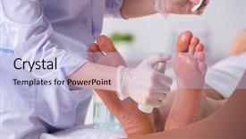  Presentation with medical procedure simulation - Audience pleasing theme consisting of poditrist - podiatrist treating feet during procedure backdrop and a light blue colored foreground