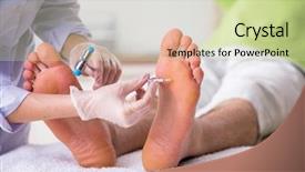  Presentation with feet - Amazing slide deck having poditrist - podiatrist treating feet during procedure backdrop and a soft green colored foreground
