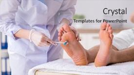  Presentation with medical procedure simulation - PPT theme consisting of poditrist - podiatrist treating feet during procedure background and a light gray colored foreground