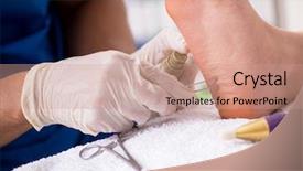  Presentation with feet - Presentation design featuring poditrist - podiatrist treating feet during procedure background and a coral colored foreground