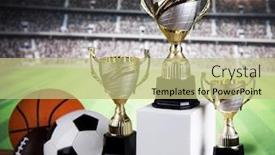  Presentation with awards - Slide deck having podium-for-sports-awards-equipment background and a mint green colored foreground