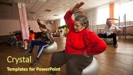  Presentation with gymnastics - Amazing PPT theme having gabion wall made of stones backdrop and a sky blue colored foreground