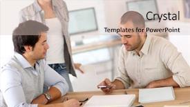  Presentation with waiting - Audience pleasing presentation theme consisting of poeple in office using smarphone backdrop and a  colored foreground