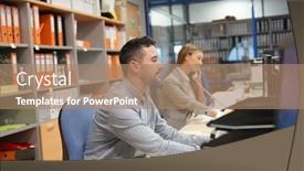  Presentation with accountant - Slide set featuring poeple-working-in-accountant-office background and a coral colored foreground