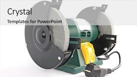  Presentation with electric - Amazing slides having poer plugs machine tools - electric emery on white background backdrop and a light gray colored foreground