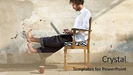  Presentation with old young - Presentation theme consisting of poet - courtyard of old factory building background and a coral colored foreground