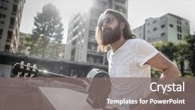  Presentation with guitar - Beautiful presentation featuring poet - hipster guy wearing sunglasses backdrop and a gray colored foreground