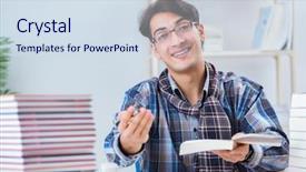  Presentation with public health stack of books - Presentation design featuring poet - writer presenting his books background and a sky blue colored foreground