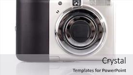  Presentation with white cctv camera on modern - Colorful presentation theme enhanced with point and shoot camera isolated backdrop and a light gray colored foreground