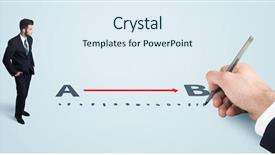  Presentation with starting line red running track - Slide set having point point b - businessman looking at red line background and a sky blue colored foreground