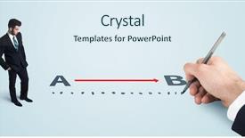  Presentation with starting line red running track - Slide deck enhanced with point point b - businessman looking at red line background and a  colored foreground