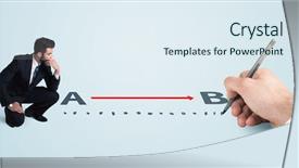  Presentation with red - Cool new slide deck with point point b - businessman looking at red line backdrop and a sky blue colored foreground