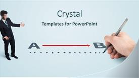  Presentation with starting line red running track - Colorful presentation theme enhanced with point point b - businessman looking at red line backdrop and a sky blue colored foreground