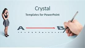  Presentation with starting line red running track - Amazing theme having point point b - businesswoman looking at red line backdrop and a sky blue colored foreground