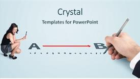  Presentation with starting line red running track - Audience pleasing slide deck consisting of point point b - businesswoman looking at red line backdrop and a sky blue colored foreground