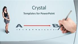  Presentation with starting line red running track - Colorful PPT theme enhanced with point point b - businesswoman looking at red line backdrop and a sky blue colored foreground