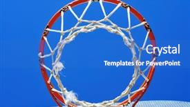  Presentation with basketball blue - Colorful slide deck enhanced with classic styled dining room interior design in a modern apartment backdrop and a tawny brown colored foreground