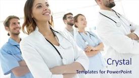  Presentation with professional - Beautiful slides featuring point care test - bottom view professional team backdrop and a  colored foreground