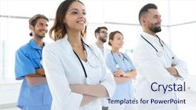  Presentation with professional - Slide set enhanced with point care test - bottom view professional team background and a sky blue colored foreground