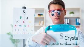  Presentation with eye doctor - Colorful presentation theme enhanced with point care test - eye doctor in eyecare concept backdrop and a light blue colored foreground