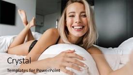  Presentation with selfie - PPT layouts with wearing lingerie laying in bed background and a coral colored foreground
