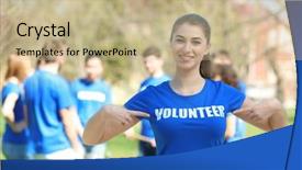  Presentation with multiracial team of young doctors stacking hands - Cool new slide deck with point pollution - beautiful young volunteer with team backdrop and a  colored foreground