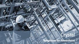  Presentation with oil pollution - Colorful slide set enhanced with point pollution - oil worker pointing at giant backdrop and a seafoam green colored foreground