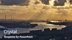  Presentation with port - PPT theme consisting of point pollution - view from rotterdam towards background and a wine colored foreground