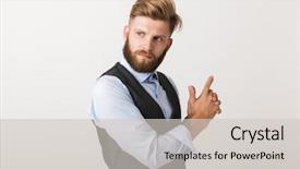  Presentation with confident - Presentation consisting of point sell - confident young business man standing background and a light gray colored foreground