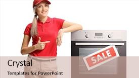  Presentation with isolated paw prints over white - Cool new presentation theme with point sell - young saleswoman pointing backdrop and a coral colored foreground