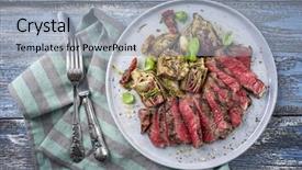  Presentation with wagyu - Slide deck with point steak with artichoke heart background and a light blue colored foreground