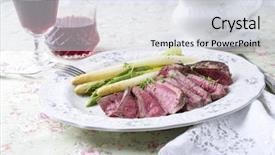  Presentation with green food habit - PPT theme having point steak with green asparagus background and a  colored foreground