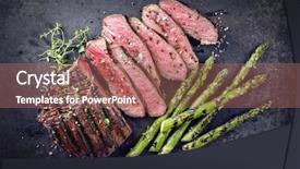  Presentation with old music sheet - Audience pleasing slide deck consisting of point steak with green asparagus backdrop and a coral colored foreground