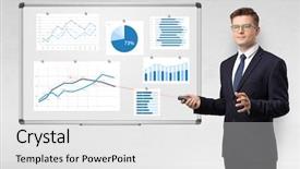  Presentation with pointer - PPT layouts featuring pointers - handsome businessman presenting report background and a white colored foreground