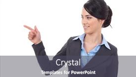 Presentation with business casual - Slide deck consisting of pointing and looking to the side casual young business woman looking pointing and smiling at copy space background and a dark gray colored foreground