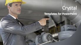  Presentation with digital industry - Theme enhanced with pointing at machinery in industry background and a gray colored foreground