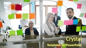  Presentation with all on one robot - Beautiful presentation theme featuring pointing at one of notepaper backdrop and a tawny brown colored foreground