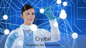  Presentation with digital lines swirls - PPT theme having pointing at screen with dna background and a light blue colored foreground