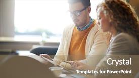  Presentation with tablet - Beautiful presentation theme featuring pointing at tablet while making backdrop and a  colored foreground