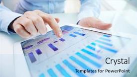  Presentation with business and human rights - Cool new PPT theme with pointing at touchscreen with business backdrop and a light blue colored foreground